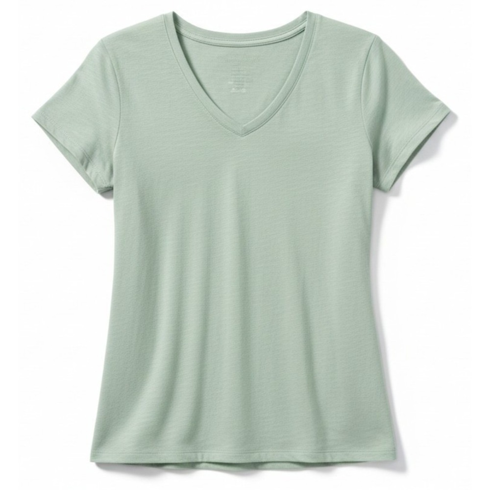 Felina Womens Tee Size M Green Heather Slub Knit Jersey V-neck Lilly Pad Soft